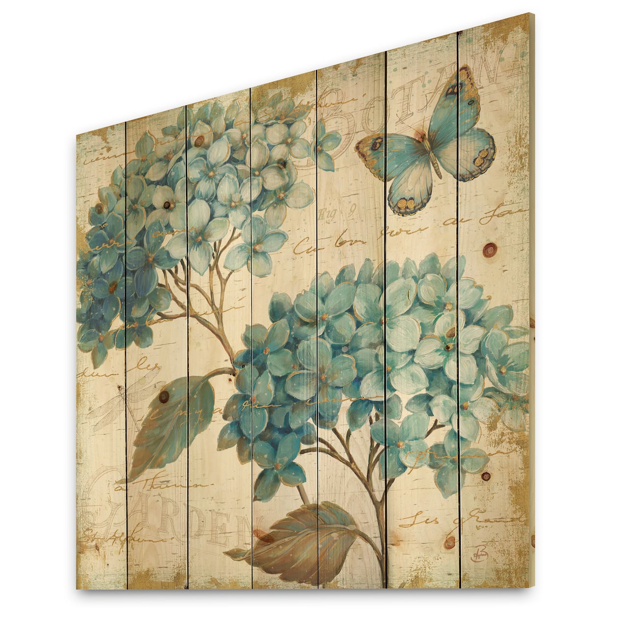 Designart - butterfly Blue Garden I - Farmhouse Print on Natural Pine Wood